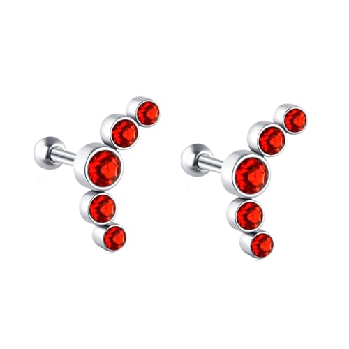 Grewod Nickelfreie Ohrstecker, Damen Weiß Gold 585 14 Karat 5 Rot Rund Labor Erstellt Rubin Ohrringe von Grewod