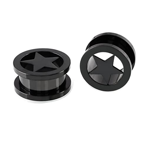 Grewod Ohr Plugs 6MM, Edelstahl Schwarz mit Stern Form Ohr Tunnel Damen Herren Flesh Tunnel Ohr Expander Piercing Schmuck, 2 Stk von Grewod