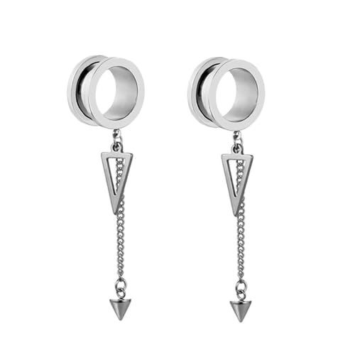 Grewod Ohr Tunnel Männer, Edelstahl Silber Rund mit Kette und Dreieck Anhänger Damen Flesh Tunnel Ohr Plug Ohr Expander Piercing Schmuck 14MM, 2 Stk Grewod Ohr Tunnel Männer, Edelstahl Silber Rund mit Kette und Dreieck Anhänger Damen Flesh Tunnel Ohr Plug Ohr Expander Piercing Schmuck 14MM, 2 Stk von Grewod