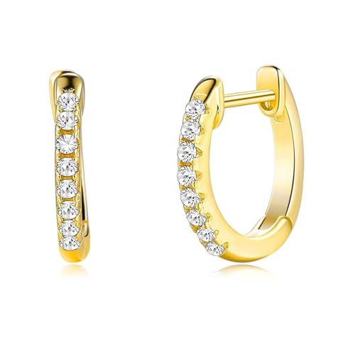 Grewod Ohrring Damen 18K Gold Schlicht Weiß Rund Diamant Edelstein Creolen Nickelfrei Ohrschmuck von Grewod