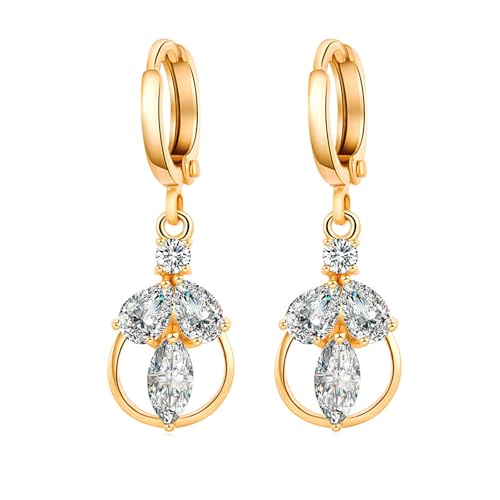 Grewod Ohrring Damen Gold 18 Karat 750 Elegant Weiß Moissanit Edelstein Ohrhänger Nickelfrei Ohrschmuck von Grewod