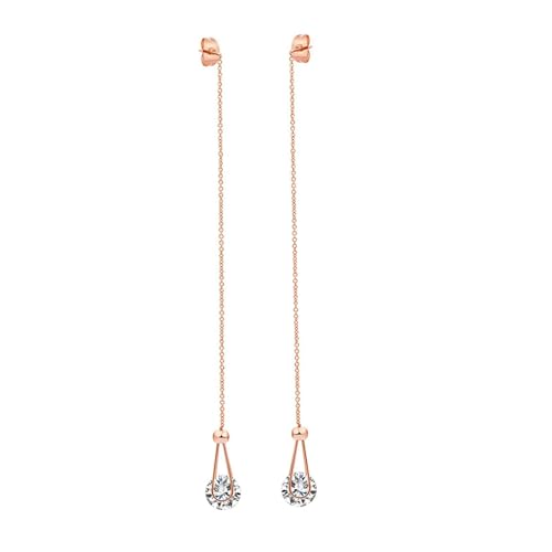 Grewod Ohrring Damen Rosegold 585 14K Lange Kette Weiß Rund Moissanit Ohrhänger Nickelfrei Schmuck von Grewod