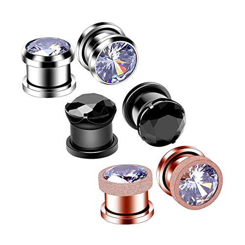 Grewod Ohrring Tunnel 8MM, Edelstahl Bunt mit Zirkonia Damen und Herren Flesh Tunnel Ohr Plug Ohr Expander Piercing Schmuck, 6 Stück von Grewod