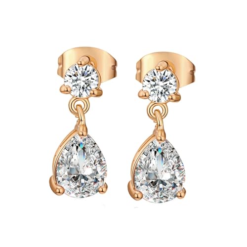 Grewod Ohrringe 585 Gold, Damen Rund und Tropfen Weiß Moissanit Ohrstecker Nickelfrei Schmuck von Grewod