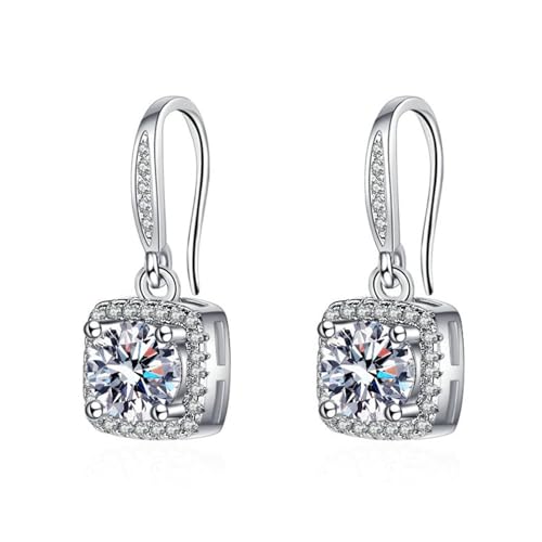 Grewod Ohrringe Anhänger, Damen Weißgold 14 Karat Elegant Weiß Rund Moissanit Ohrhänger Schmuck von Grewod