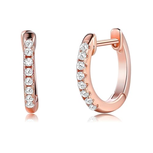 Grewod Ohrringe Creolen, Damen 14 Karat 585 Rotgold Schlicht Weiß Rund Diamant Modeschmuck Ohrringe Nickelfrei von Grewod