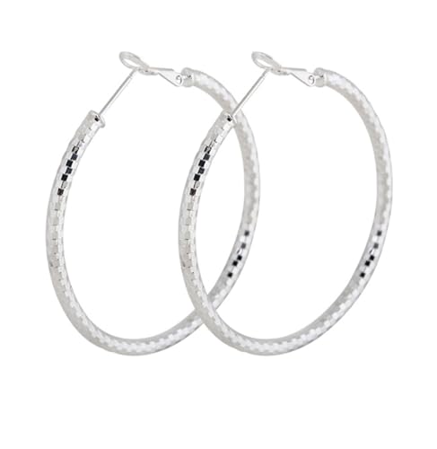 Grewod Ohrringe Creolen, Damen 18 Karat 750 Weißgold Rund 49mm Ohrringe Modern Nickelfrei Schmuck von Grewod