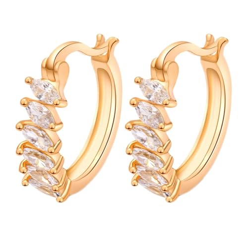 Grewod Ohrringe Creolen 18K, Damen Gold Blatt Weiß Marquise Moissanit Ohrringe Modeschmuck Schmuck von Grewod