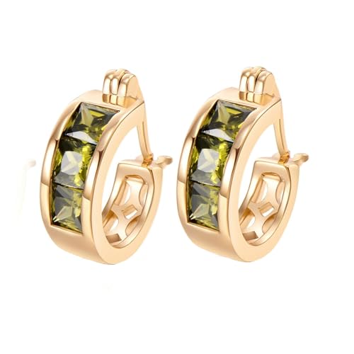 Grewod Ohrringe Creolen Gold 585, Damen Elegant Grün Quadrat Granat Ohrringe Elegant Nickelfrei Schmuck von Grewod