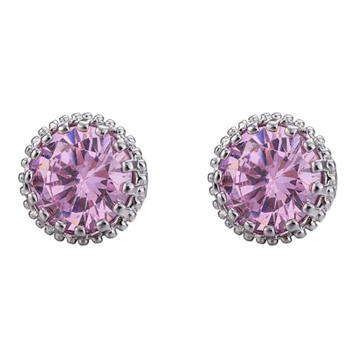 Grewod Ohrringe Damen, Weiß Gold 375 9K Schlicht Rosa Rund Kristall Ohrstecker Nickelfrei Schmuck von Grewod