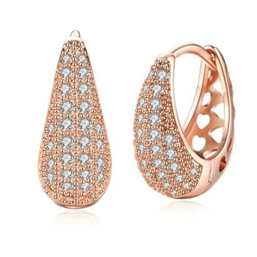 Grewod Ohrringe Damen 14 Karat 585 Rose Gold Luxus Weiß Rund Moissanit Creolen Nickelfrei Schmuck von Grewod