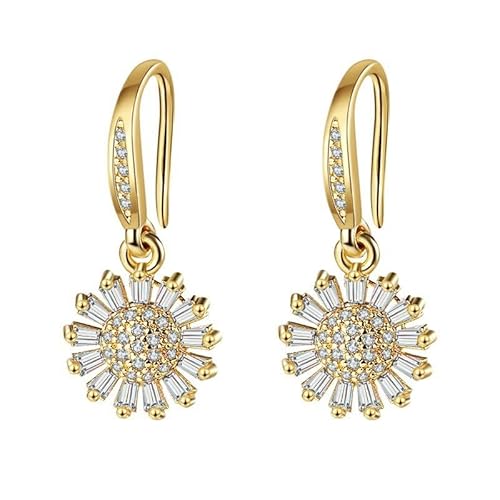 Grewod Ohrringe Damen 18 Karat 750 Gelbgold Sonnenblume Weiß Rund Moissanit Ohrhänger Nickelfrei Schmuck von Grewod