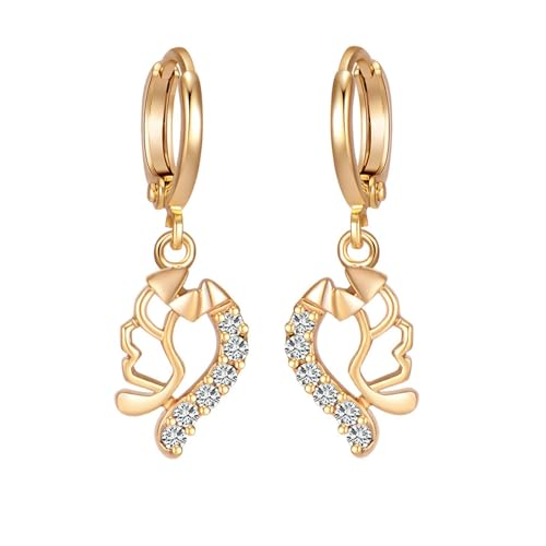 Grewod Ohrringe Damen 18 Karat Gelbgold Schlicht Design Weiß Rund Moissanit Ohrhänger Nickelfrei Schmuck von Grewod