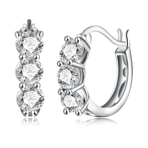Grewod Ohrringe Damen 9K Weiß Gold 3 Weiß Rund Labor Erstellt Diamant Creolen Nickelfrei Schmuck Grewod Ohrringe Damen 9K Weiß Gold 3 Weiß Rund Labor Erstellt Diamant Creolen Nickelfrei Schmuck von Grewod