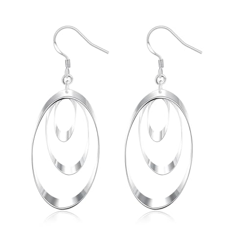 Grewod Ohrringe Damen Elegant, 18K 750 Weißgold Oval Ohrhänger Nickelfrei Echtgold Ohrschmuck von Grewod