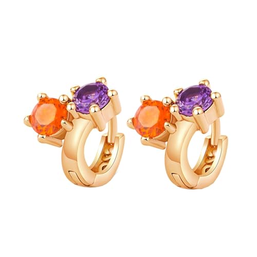 Grewod Ohrringe Damen Gold 18 Karat 750 Elegant Bunt Rund Edelstein Amethyst Creolen Nickelfrei Schmuck von Grewod