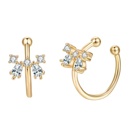 Grewod Ohrringe Earcuff, Damen 9K Gold Schmetterling Weiß Moissanit Ohrschmuck Ohrklemme Schmuck von Grewod