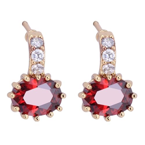 Grewod Ohrringe Echt, Damen Gelbgold 18 Karat 750 Elegant Rot Oval Labor Erstellt Rubin mit Moissanit Ohrstecker von Grewod