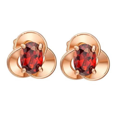 Grewod Ohrringe Echtgold 585, Damen Blumen Rot Oval Rubin Edelstein Ohrstecker Nickelfrei Ohrschmuck von Grewod