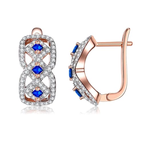 Grewod Ohrringe Elegant, Damen 9K Rotgold Unendlich Blau Quadrat Saphir mit Diamant Creolen Schmuck Grewod Ohrringe Elegant, Damen 9K Rotgold Unendlich Blau Quadrat Saphir mit Diamant Creolen Schmuck von Grewod