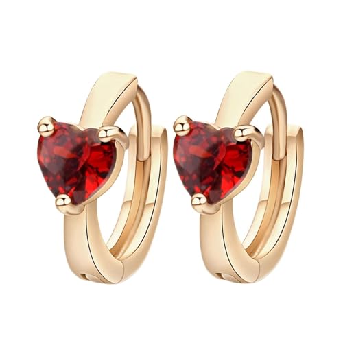 Grewod Ohrringe Elegant, Damen Gelbgold 14K 585 Rot Herz Labor Erstellt Rubin Creolen Schmuck von Grewod