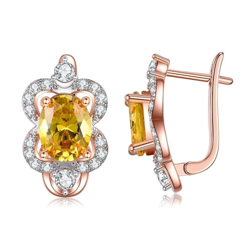 Grewod Ohrringe Frau, 9K Rotgold 375 Blumen Gelb Rund Citrin mit Moissanit Creolen Nickelfrei Schmuck von Grewod