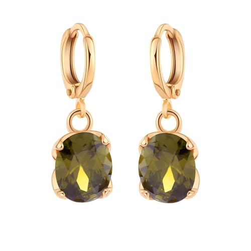 Grewod Ohrringe Frauen, 9 Karat Gold 375 Elegant Grün Oval Granat Ohrhänger Nickelfrei Schmuck von Grewod