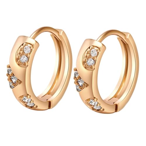 Grewod Ohrringe Frauen, 9K Gelbgold Retro Weiß Rund Moissanit Edelstein Creolen Nickelfrei Ohrschmuck von Grewod