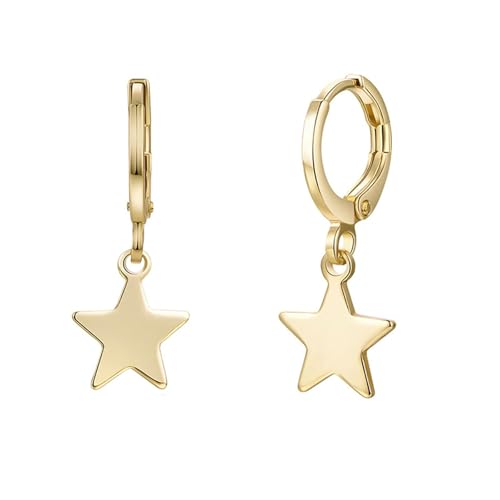 Grewod Ohrringe Frauen, Gold 18K Stern Ohrhänger Nickelfrei Echtgold Ohrschmuck von Grewod