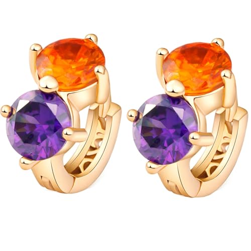 Grewod Ohrringe Gold 750 18K, Damen Elegant Bunt Rund Edelstein Amethyst Creolen Nickelfrei Schmuck von Grewod