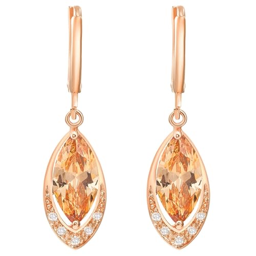 Grewod Ohrringe Gold 750 18K Echt, Damen Oval Gelb Marquise Citrin mit Moissanit Ohrhänger Schmuck von Grewod