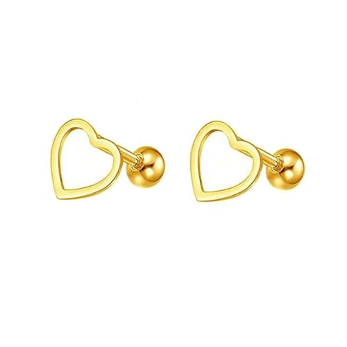 Grewod Ohrringe Hochzeit, Damen Gold 14K Hohl Herz Ohrstecker Nickelfrei Echtgold Ohrschmuck von Grewod
