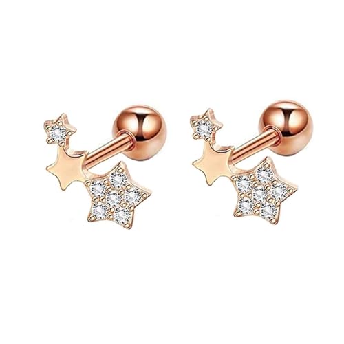 Grewod Ohrringe Hochzeit, Damen Rosegold 9K Stern Weiß Rund Moissanit Ohrstecker Nickelfrei Schmuck von Grewod