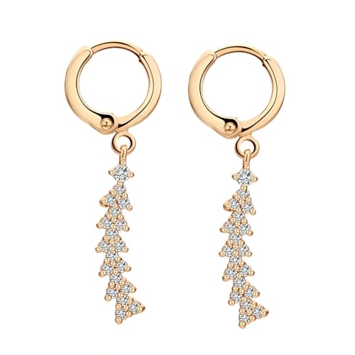 Grewod Ohrringe Modern, Damen 9 Karat Gold 375 Creolen mit Dreieck Weiß Rund Moissanit Ohrhänger von Grewod