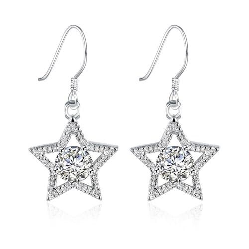 Grewod Ohrringe Modern, Damen 9 Karat Weiß Gold 375 Stern Weiß Rund Labor Erstellt Diamant Ohrhänger von Grewod