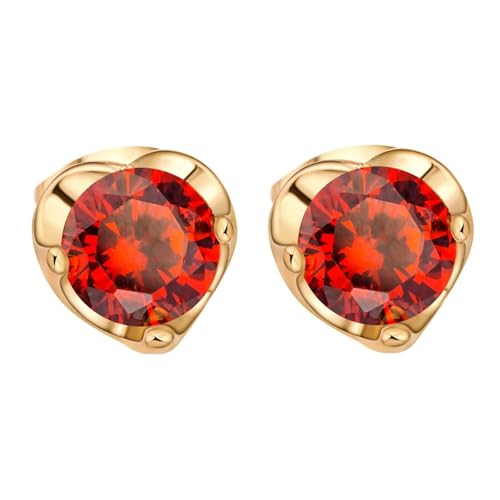 Grewod Ohrringe Modern, Damen 9K Gold Schlicht Rot Rund Labor Erstellt Rubin Ohrstecker Schmuck von Grewod