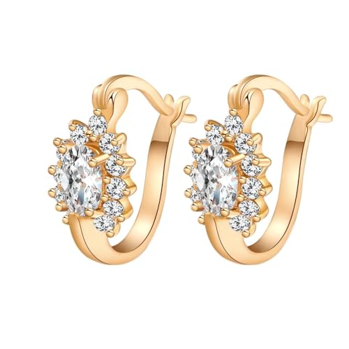 Grewod Ohrringe Modern, Damen Gold 375 9 Karat Blumen Weiß Oval Moissanit Creolen Nickelfrei Schmuck Grewod Ohrringe Modern, Damen Gold 375 9 Karat Blumen Weiß Oval Moissanit Creolen Nickelfrei Schmuck von Grewod