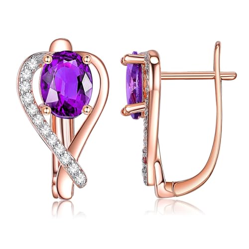 Grewod Ohrringe Modern, Damen Rosegold 750 18 Karat Herz Lila Rund Amethyst mit Moissanit Creolen Grewod Ohrringe Modern, Damen Rosegold 750 18 Karat Herz Lila Rund Amethyst mit Moissanit Creolen von Grewod