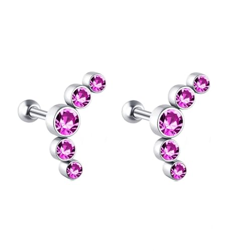 Grewod Ohrringe Modern, Damen Weiß Gold 375 9K 5 Lila Rot Rund Amethyst Ohrstecker Nickelfrei Schmuck von Grewod