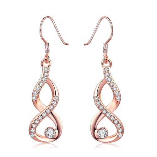 Grewod Ohrringe Modeschmuck, Damen 9K 375 Rose Gold Unendlich Weiß Rund Moissanit Ohrhänger Schmuck von Grewod