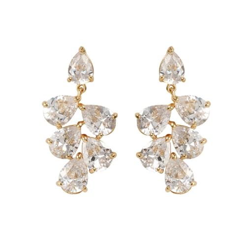 Grewod Ohrringe Modeschmuck Hängend, Damen 18K Gold Blatt Weiß Moissanit Ohrhänger Nickelfrei Schmuck von Grewod