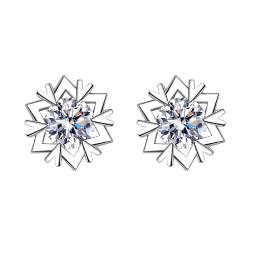Grewod Ohrringe Modeschmuck Stecker, Damen Weiß Gold 585 14 Karat Schneeflocken Weiß Rund Moissanit Ohrstecker von Grewod