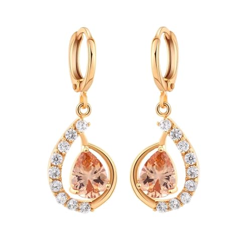 Grewod Ohrringe Piercing, Damen Gold 14K Tropfen Gelb Edelstein mit Moissanit Ohrhänger Schmuck von Grewod