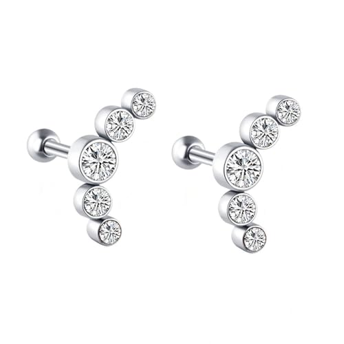 Grewod Ohrringe Piercing, Damen Weiß Gold 18K 750 5 Weiß Rund Moissanit Ohrstecker Nickelfrei Schmuck von Grewod