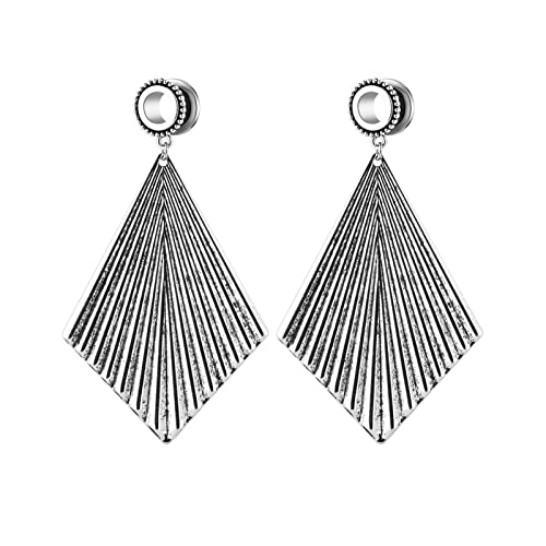 Grewod Ohrringe Plugs Damen, Edelstahl Silber mit Raute Hängend Ohr Tunnel Flesh Tunnel Ohr Expander Piercing Schmuck 8MM, 1 Paar von Grewod