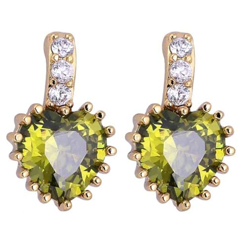 Grewod Ohrringe Schlicht, Damen Gelbgold 18 Karat 750 Elegant Grün Herz Granat mit Moissanit Ohrstecker von Grewod