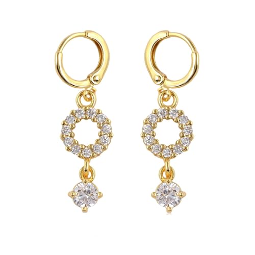 Grewod Ohrringe Schmuck, Damen Gelbgold 18K Hohl Kreis Weiß Rund Moissanit Ohrhänger Nickelfrei Schmuck von Grewod