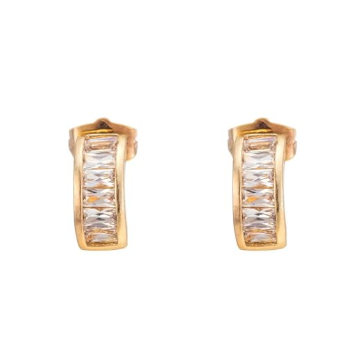 Grewod Ohrringe Schmuck, Damen Gold 18 Karat 750 Elegant Weiß Rechteck Moissanit Ohrstecker Schmuck von Grewod