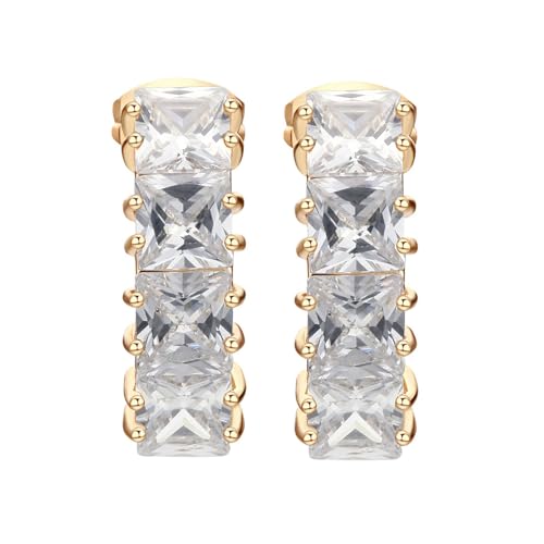 Grewod Ohrringe Stecker, Damen 18K Gelbgold Elegant Weiß Quadrat Moissanit Ohrstecker Nickelfrei Schmuck von Grewod