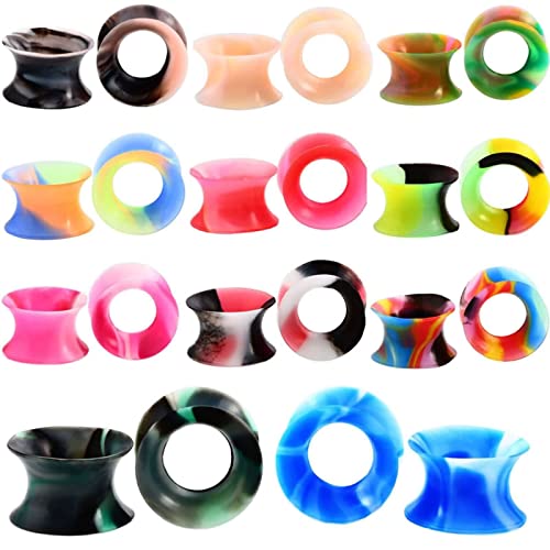Grewod Ohrringe Tunnel, Silikon Bunt Creolen Herren und Damen Flesh Tunnel Ohr Plug Ohr Expander Piercing Schmuck 8MM, 22 Stk von Grewod
